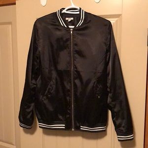Black Bomber jacket with white stripe accent
